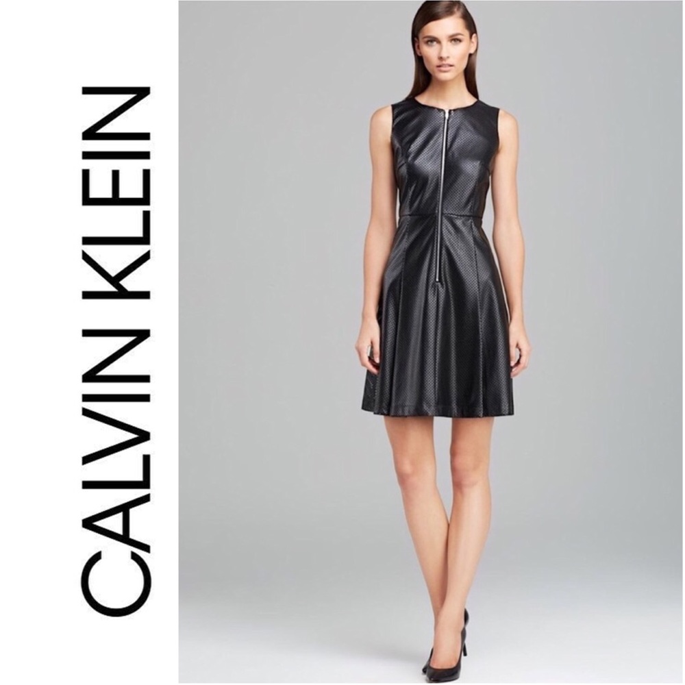 CALVIN KLEIN | PERFORATED FIT AND FLARE DRESS